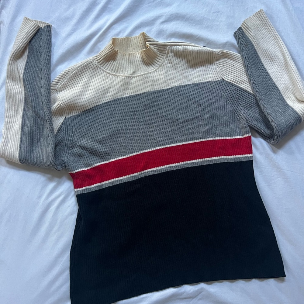 Striped Ribbed Turtleneck Sweater